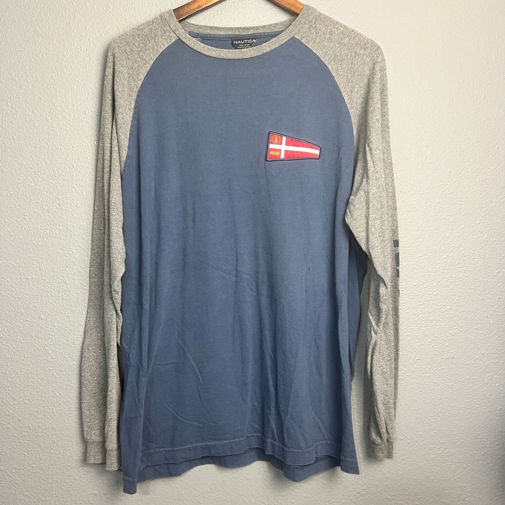 Nautica Colorblock Raglan Long SL T-Shirt Raglan Graphic Tee‎ Preppy Top Size L